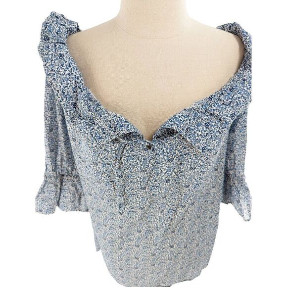 Sara Campbell Women Blue Floral Print Organic Cotton Blouse Size Medium - Picture 7 of 12